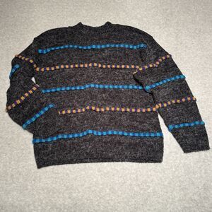 Vintage Croquet Club Knit Sweater Gray Blue Orange Striped Women M Retro 90s 80s